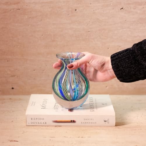 Cá d'Oro Murano Style Blue Hand Blown Glass Vase - Boho Decor Accent