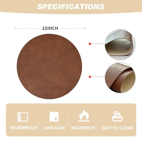 15-Inch Faux Leather Placemats - Set of 4 Waterproof Reversible Table Mats