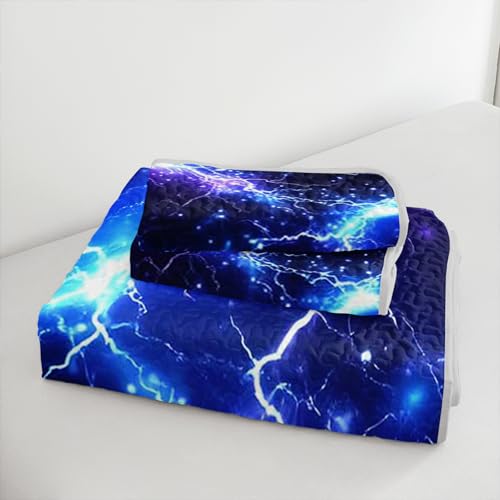 Blue Lightning Quilt Set Twin Size - 3-Piece Lightweight Bedding for Kids