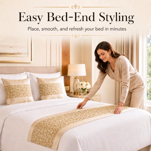 SEESNOW Elegant Jacquard Bed Runner Set with 2 Matching Pillow Covers
