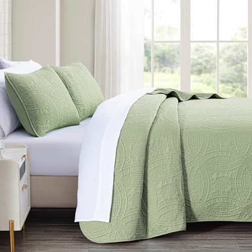 Chezmoi Collection Austin 3-Piece Oversized Queen Bedspread Coverlet Set - Sage