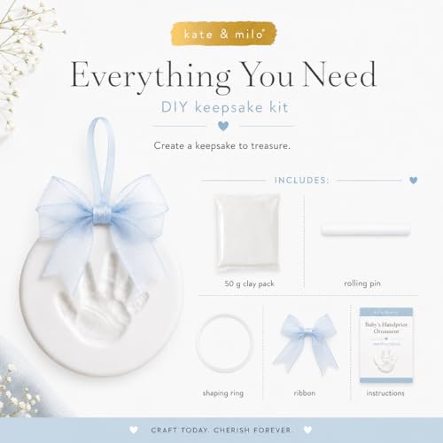 Kate & Milo Blue Baby Keepsake Clay Impression Kit with Blue Babyprints Variation: No-Bake Handprint & Footprint Ornament Kit
