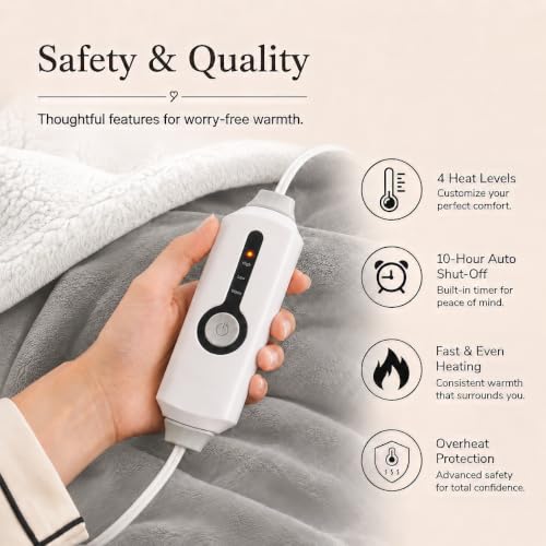 Electric Heated Blanket Full Size 72"x84" - Light Gray, ETL Certified