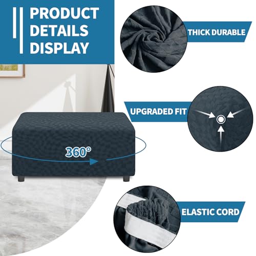 Rectangle Ottoman Cover - Super Stretch Soft Slipcover, Dark Grey