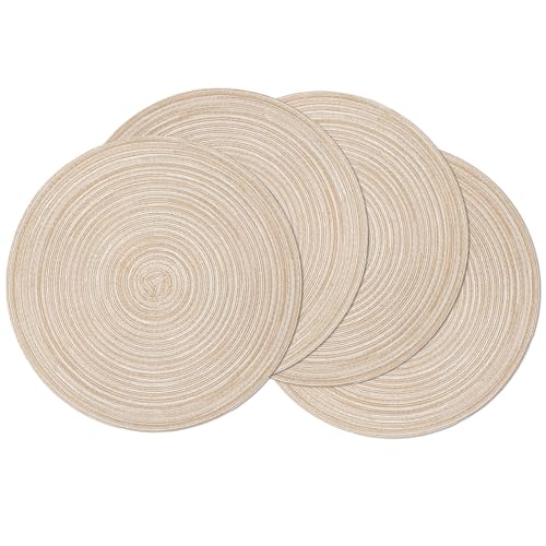 Round Braided Placemats Set of 4 - 15 Inch Washable Cotton Table Mats