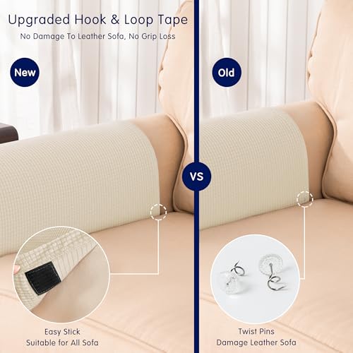 Stretch Couch Armrest Covers Set of 2 - Checkered Sofa Slipcovers, Ivory