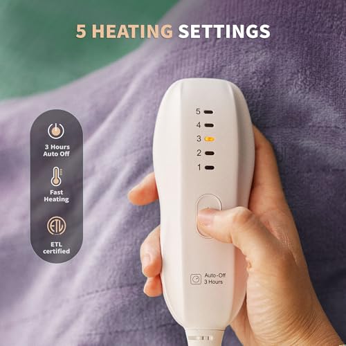 Electric Heated Blanket 50"x60" with 5 Heat Levels - Purple