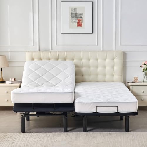 Fluffy Split King Mattress Topper with Quilted Fitted Pad - 2 Twin XL