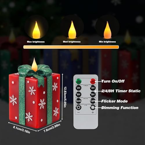 Set of 3 Hand-Painted Flameless LED Candles with Remote Timer - Christmas Home Decor