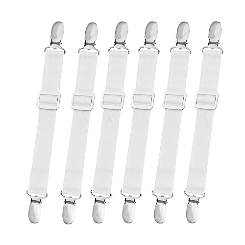 Adjustable Bed Sheet Straps - 10 Pack Elastic Sheet Clips & Fasteners, White