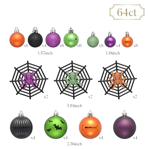 64-Piece Shatterproof Halloween Tree Ornaments - Vintage Hanging Ball Set
