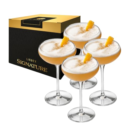 Libbey Signature Kentfield 4-Piece Coupe Cocktail Glass Set - Tall Stem, 9oz, Elegant Gift for Weddings & Parties