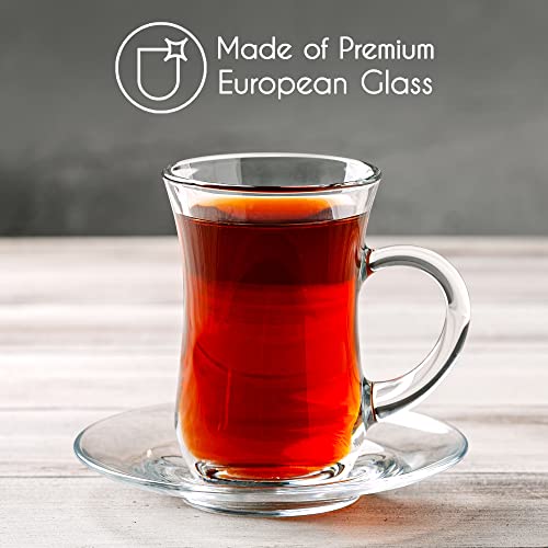 Turkish Tea Set 12 Pcs - 6 Glass Cups & Saucers, Modern Borosilicate Glass