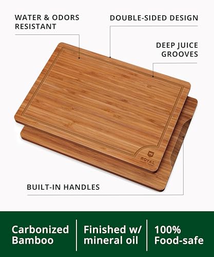Bamboo Cutting Board Set with Deep Juice Groove & Handles - Set of 3