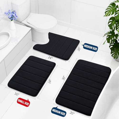 Buganda Memory Foam Bath Mat 30x20 Ultra Soft Absorbent Black Rug