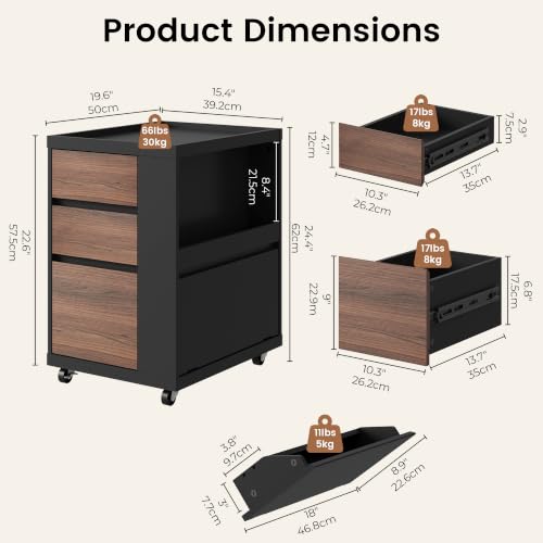 3-Drawer Mobile File Cabinet with Side Storage and Printer Stand