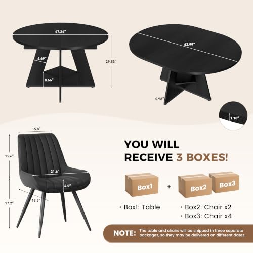 Extendable Round to Oval Dining Table Set with 4 Upholstered Chairs