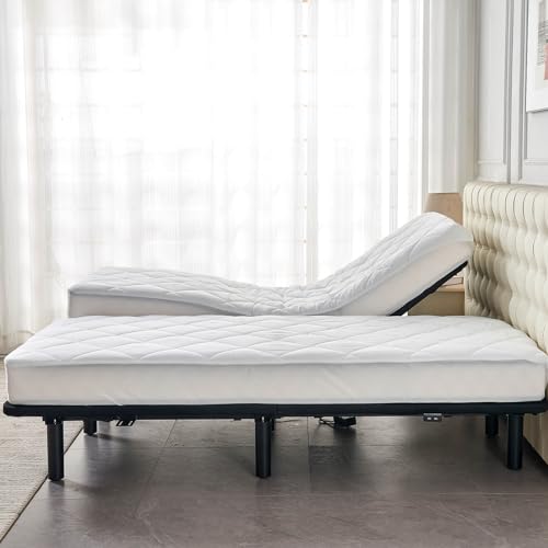 Fluffy Split King Mattress Topper with Quilted Fitted Pad - 2 Twin XL