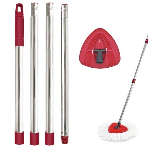4-Section Stainless Steel Spin Mop Handle & Base Set - 30 to 58 Inch Mop Pole