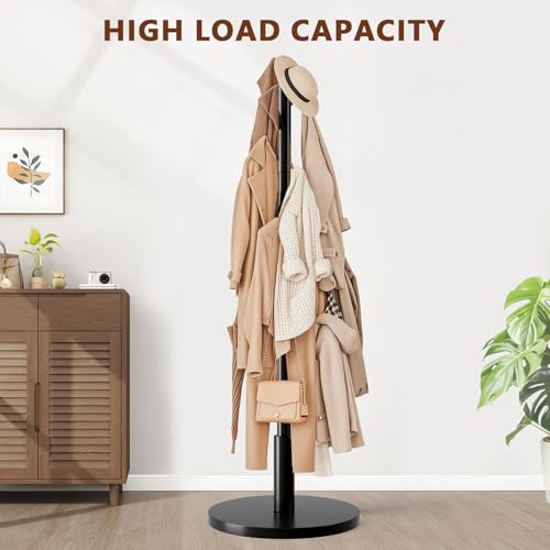Freestanding Wooden Coat Rack with 8 Hooks & Adjustable Heights - Entryway & Bedroom Stand