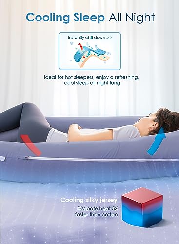 QUEEN ROSE 55" U-Shaped Pregnancy Body Pillow with Cooling Silky Cover