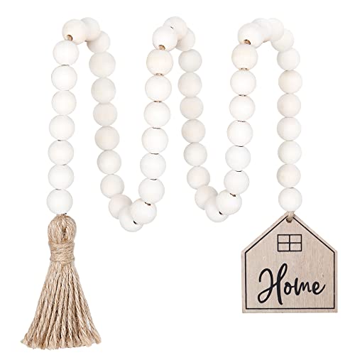 38-Inch Wooden Bead Garland with Tassels for Boho Farmhouse Home Decor