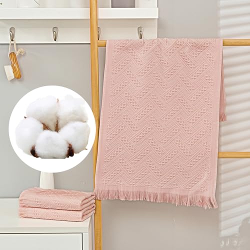 4-Pack Boho Cotton Hand Towels - Decorative Jacquard Fringe Bath Towel Set