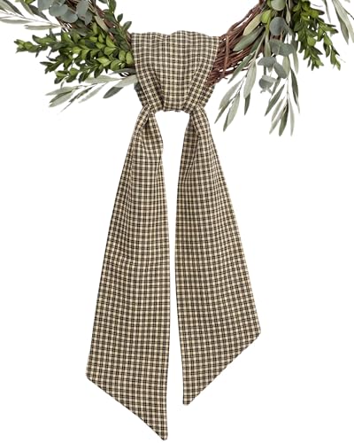 Black Cream Plaid Wreath Sash for Front Door 5.1x54.3 Gingham Checkered