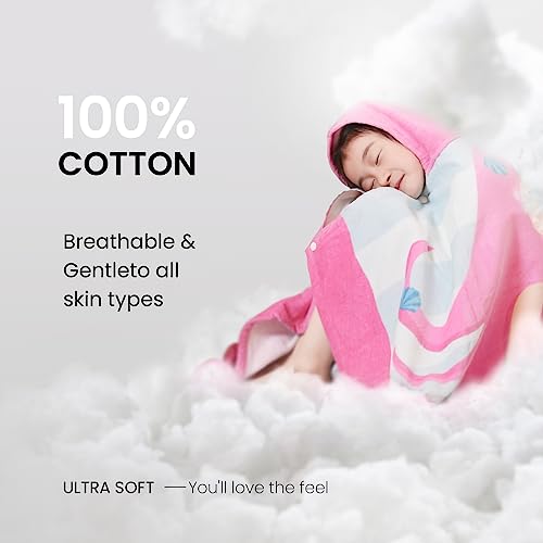 Kids Hooded Beach Towel, 100% Cotton Mermaid Bath Poncho for Ages 3-12