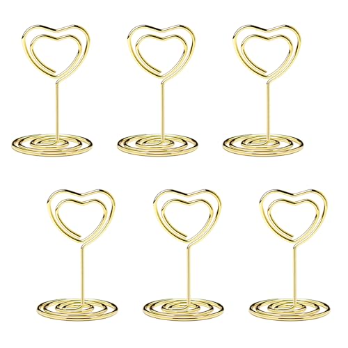 20-Piece Heart-Shaped Table Number Holders, Gold Metal Place Card Stands