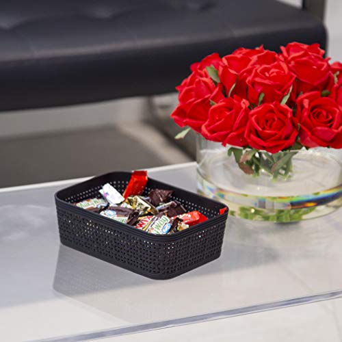 Woven Plastic Storage Baskets XS Black 5-Pack