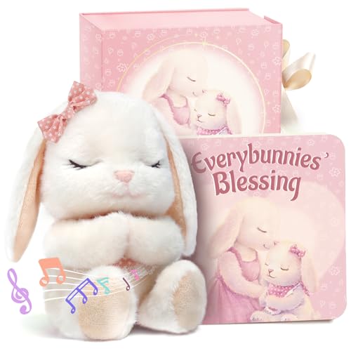Baby Girl Baptism Gift Set - Musical Praying Bunny Plush & Blessing Book