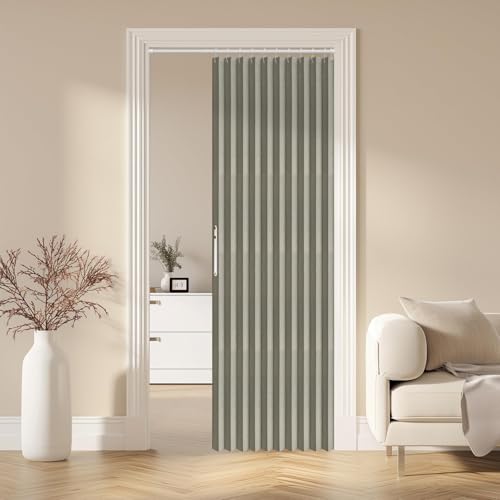 Blackout Magnetic Door Curtain - Folding Accordion Design, 42" W x 78" L, Grey