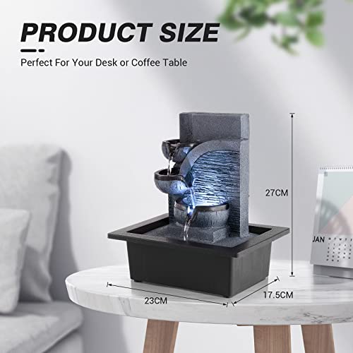 Indoor Tabletop Water Fountain with LED Light - Tiered Relaxation Feature