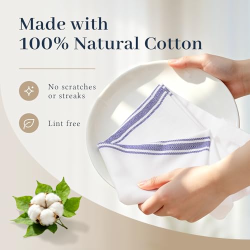 100% Cotton Kitchen Towels 6-Pack, Absorbent Dish Cloths with Hanging Loop