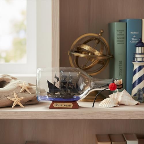 9-Inch Ship in a Bottle Nautical Model - Handcrafted Pirate Ship Decor