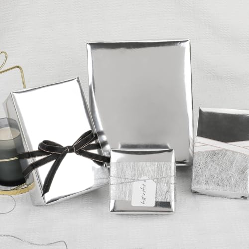NESCCI Silver Wrapping Paper Roll - Metallic Gift Paper, 10m