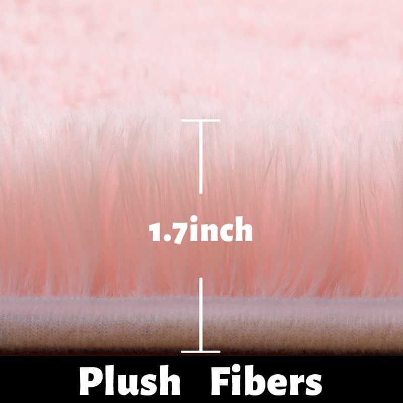 Light Pink Fluffy Area Rug (4x6) - Soft Plush Shag Carpet for Kids Bedroom