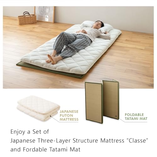 Japanese Futon Mattress and Tatami Mat Set - Twin Size Floor Sleeping Pad