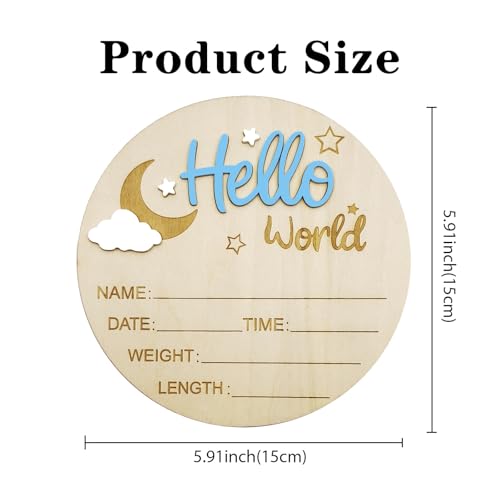 Wooden Baby Birth Announcement Sign with Pen - Moon and Cloud Design