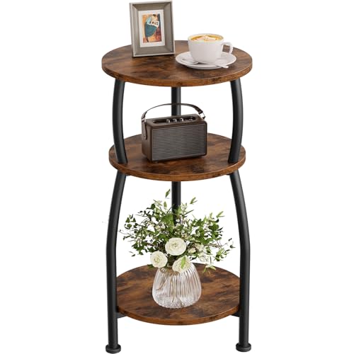 Yuede 11.8'' Rustic Brown 3-Tier Round Side Table for Small Spaces