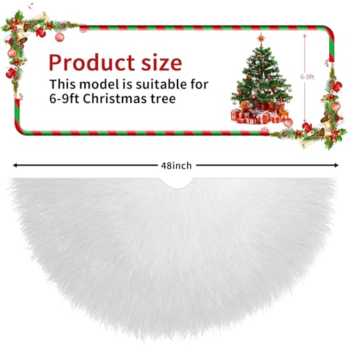 48-Inch White Faux Fur Christmas Tree Skirt - Plush Nordic Snow White