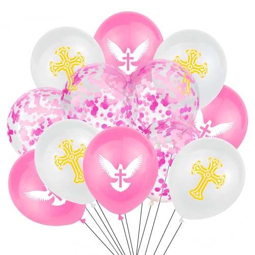 Pink 25Pcs Cross Balloons - Baptism/First Communion Party Decor by CYMYLAR