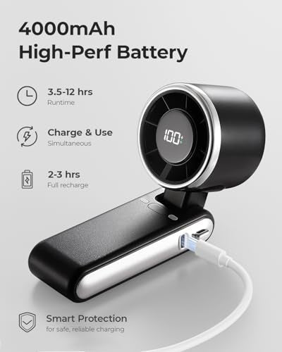 Bearwind Portable Handheld Turbo Fan, 5-Speed Rechargeable Mini Fan, Black