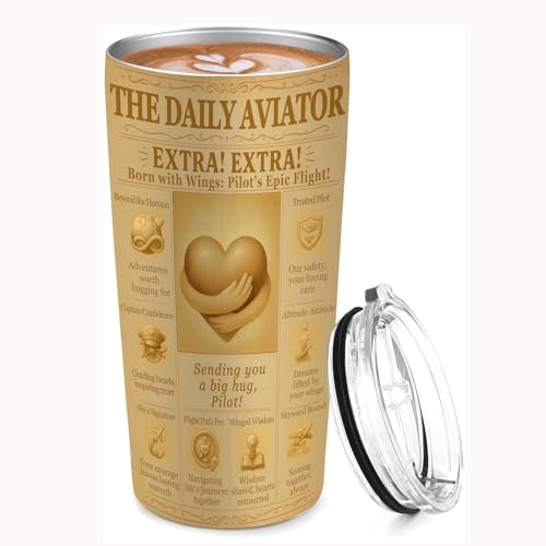 SNUGLYZEN Pilot Gift Tumbler 20oz - Aviation Travel Mug, Vintage Airplane Cup, Insulated Stainless Steel, Graduation & Retirement Gift for Men Women