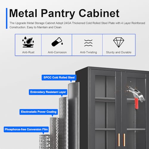 71-Inch Metal and Glass Display Cabinet with Lock, 5-Tier Curio Case