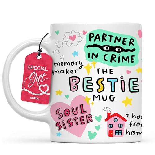 Gossby Bestie Mug - Friendship Coffee Cup for Women - 11oz White Ceramic - The Bestie Variation