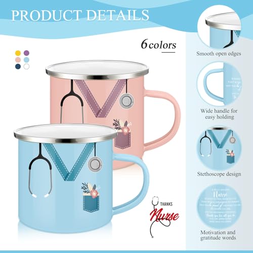 Hushee Nurse Appreciation Gift Set, 18 Pcs - 6 Enamel Mugs, 6 Makeup Bags, 6 Keychains (Gentle Color / 18)