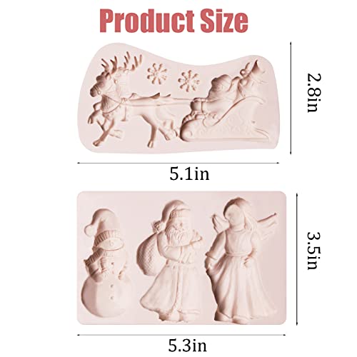 Christmas Silicone Fondant Molds 2 Pcs Santa Snowflake Reindeer Cake Decorations