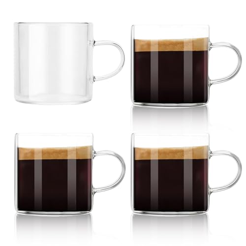 YMMIND 4-Pack 4oz Glass Espresso Cups with Handles, Microwave & Dishwasher Safe